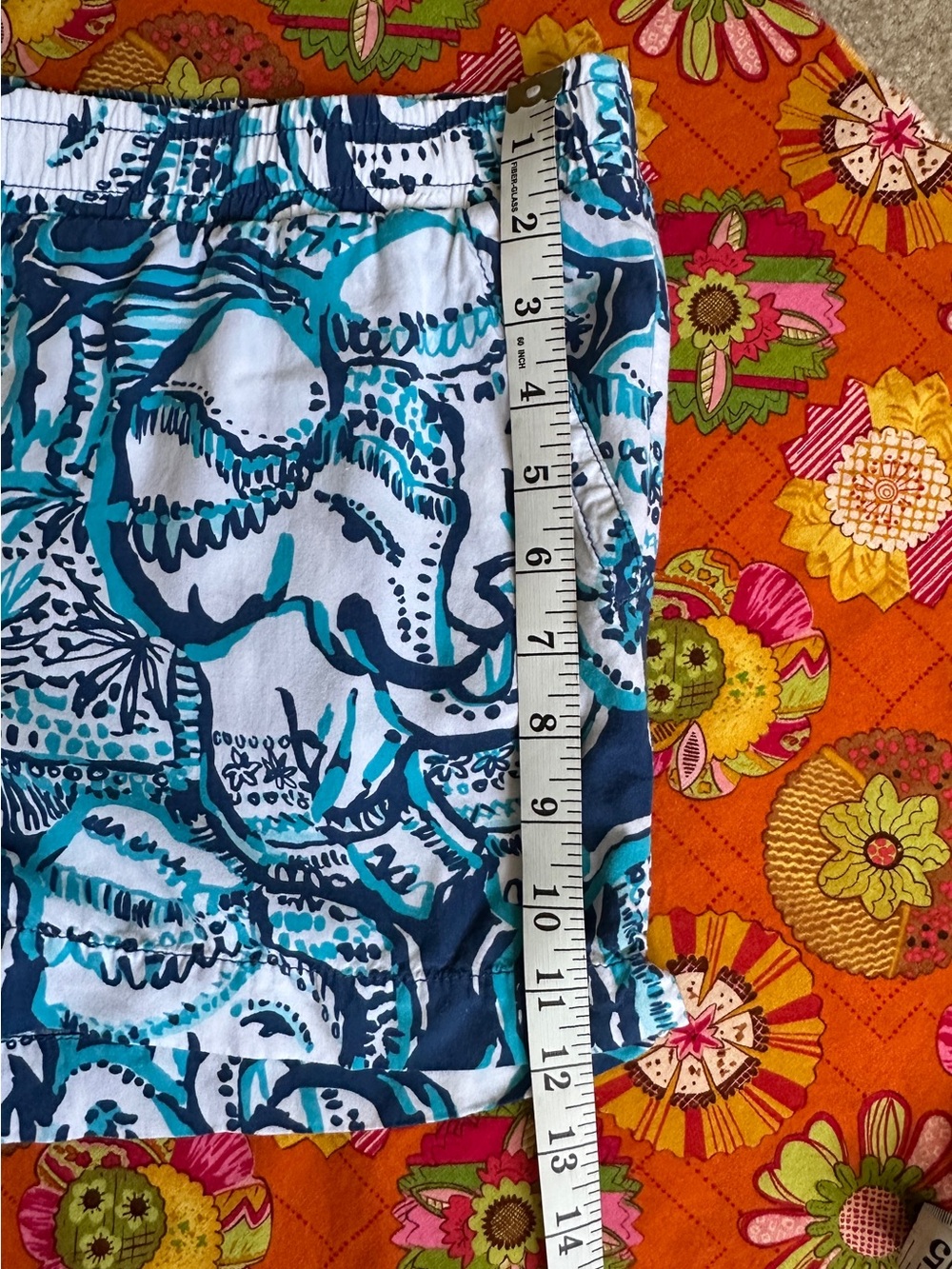 Lilly Pulitzer Teal , Navy & White Printed Elastic-drawstring Waist Shorts - Picture 7 of 11